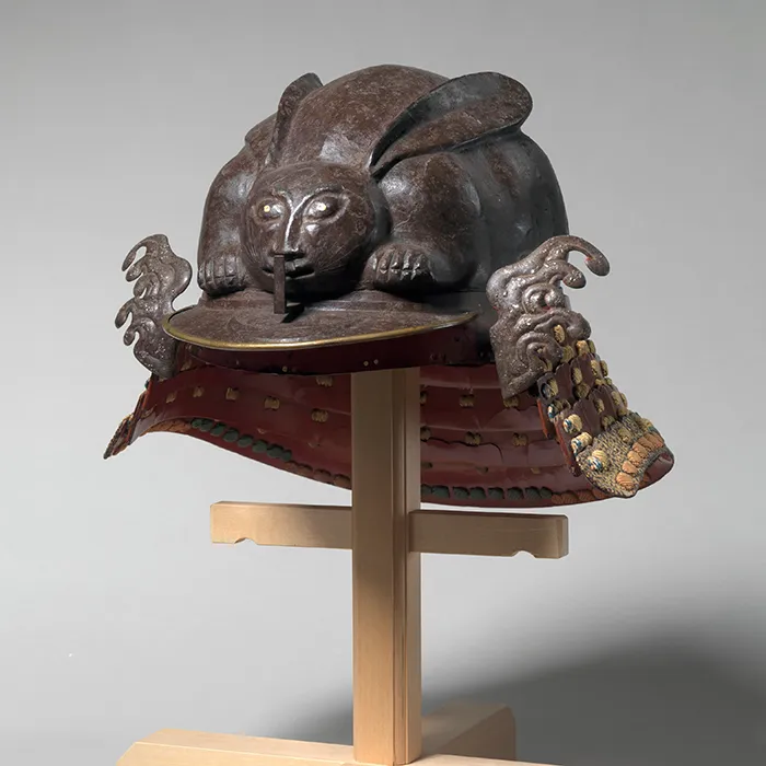A 16th-century Japanese samurai helmet shaped like a crouching rabbit, in The Met Collection
